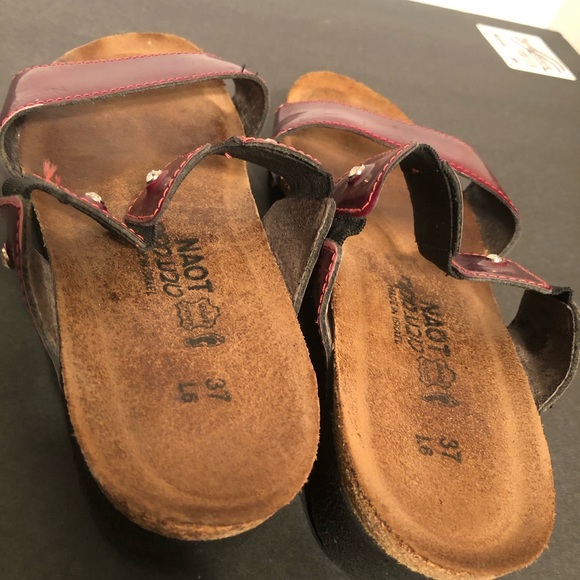 Naot Michele Slide Sandals Patent Burgundy Jewel Comfort Shoes Size EU 37 US 6 - Picture 5 of 9